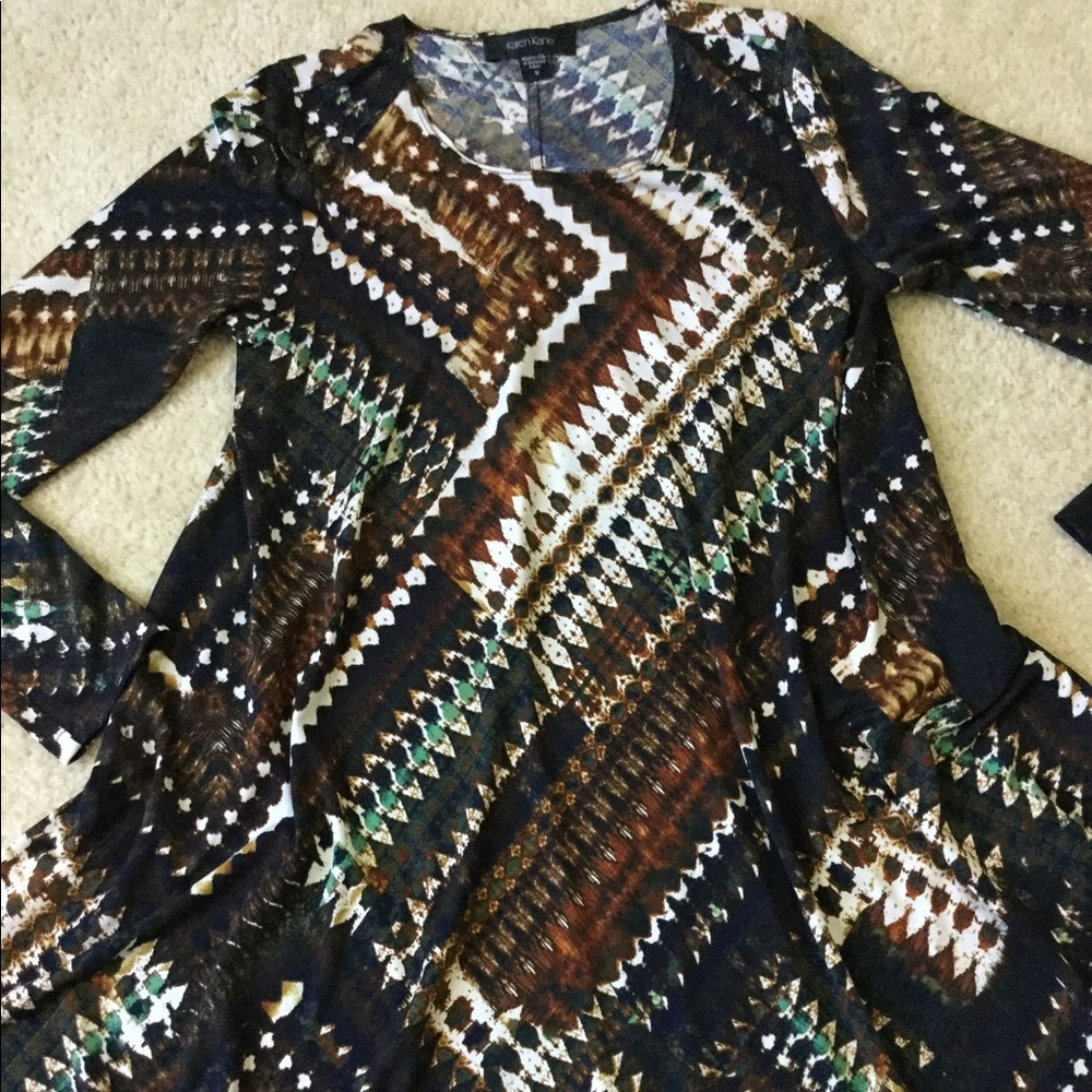 Karen Kane Earth Tone Printed Jersey Dress Size S